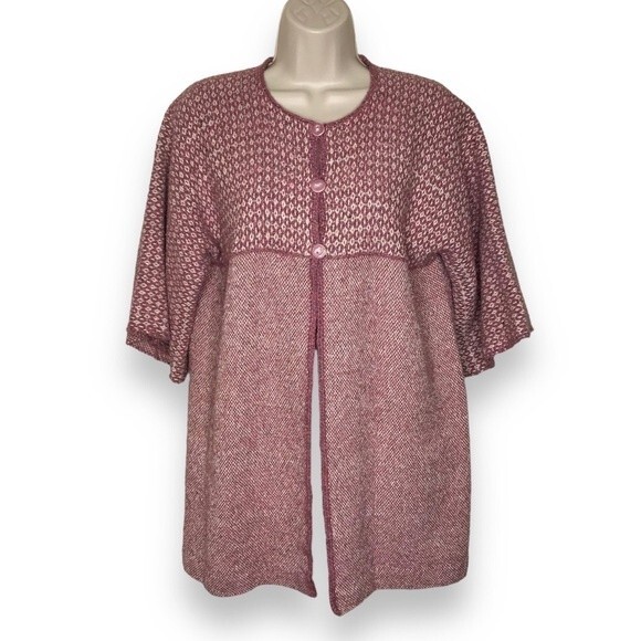 Handwoven By Harvey Fiber Art Three Button Cardigan Jacket Pink Cream Women Sm - Picture 1 of 13